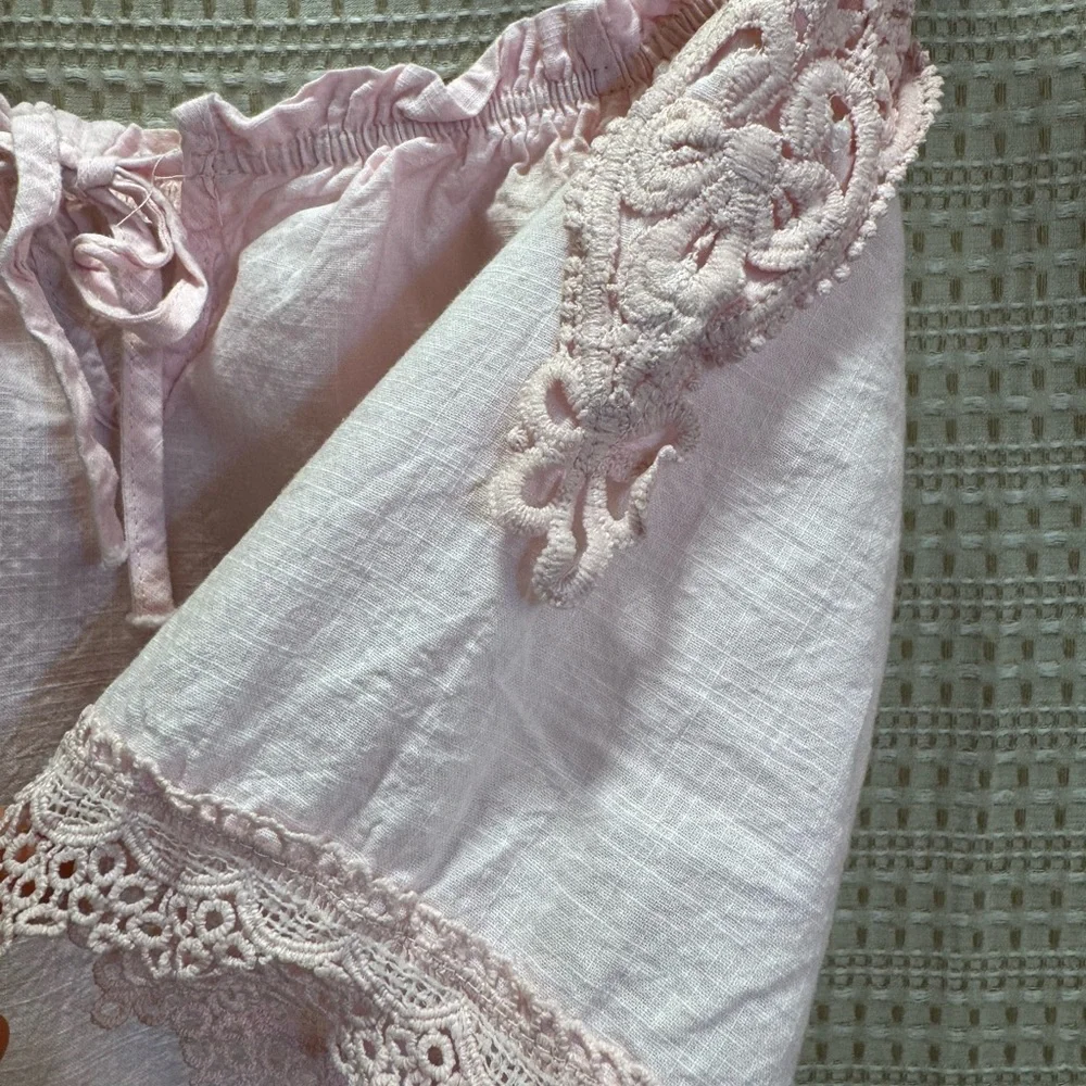 Women's Pink Off-Shoulder Lace Trim Nightgown - Picture 5 of 10